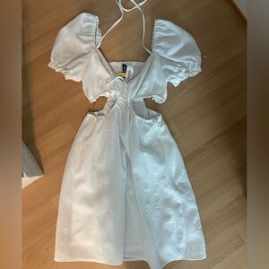 White and black mini cut out dress